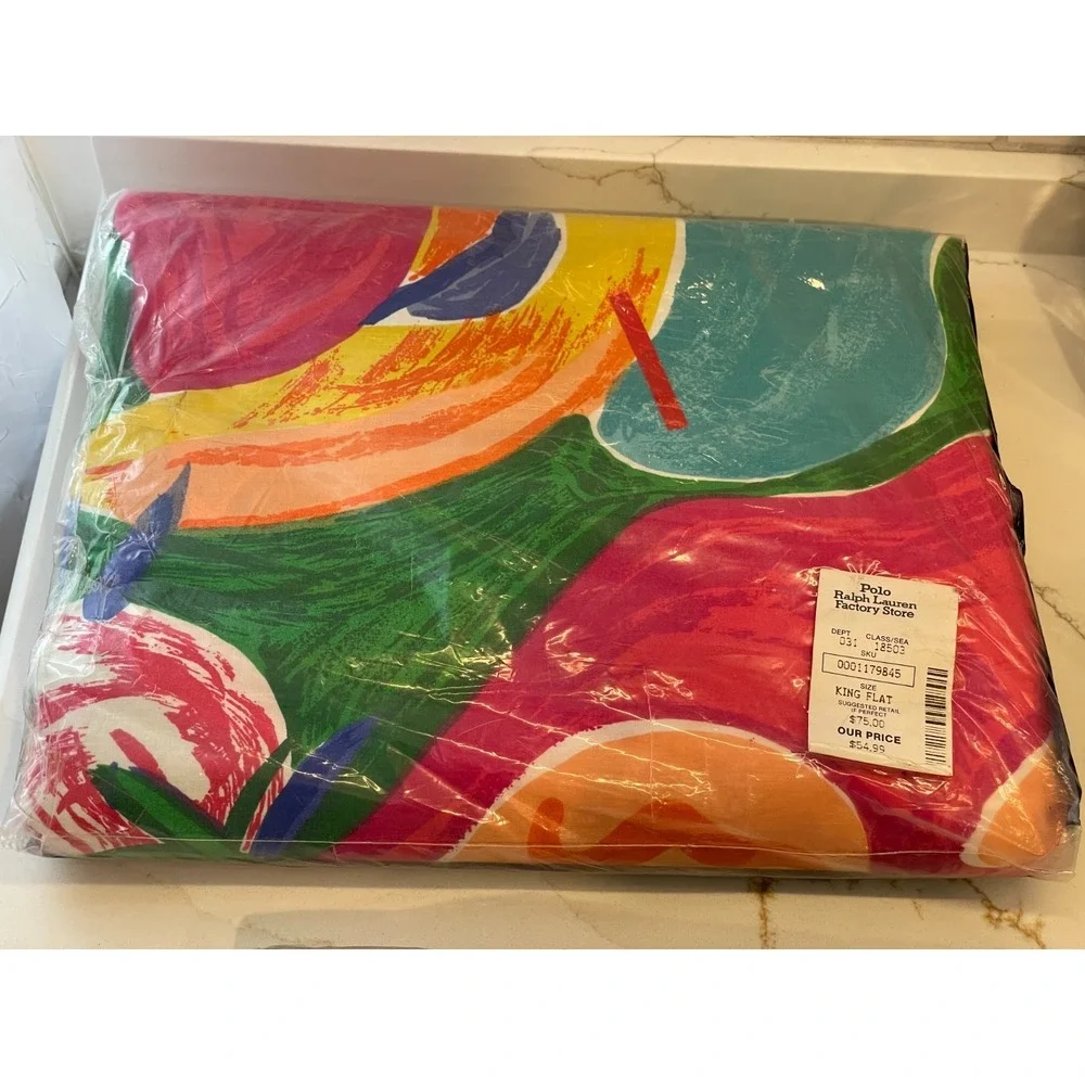 IRREGULAR Vintage Ralph Lauren Costa Paradiso King Flat Sheet‎ & 2 Pillowcases